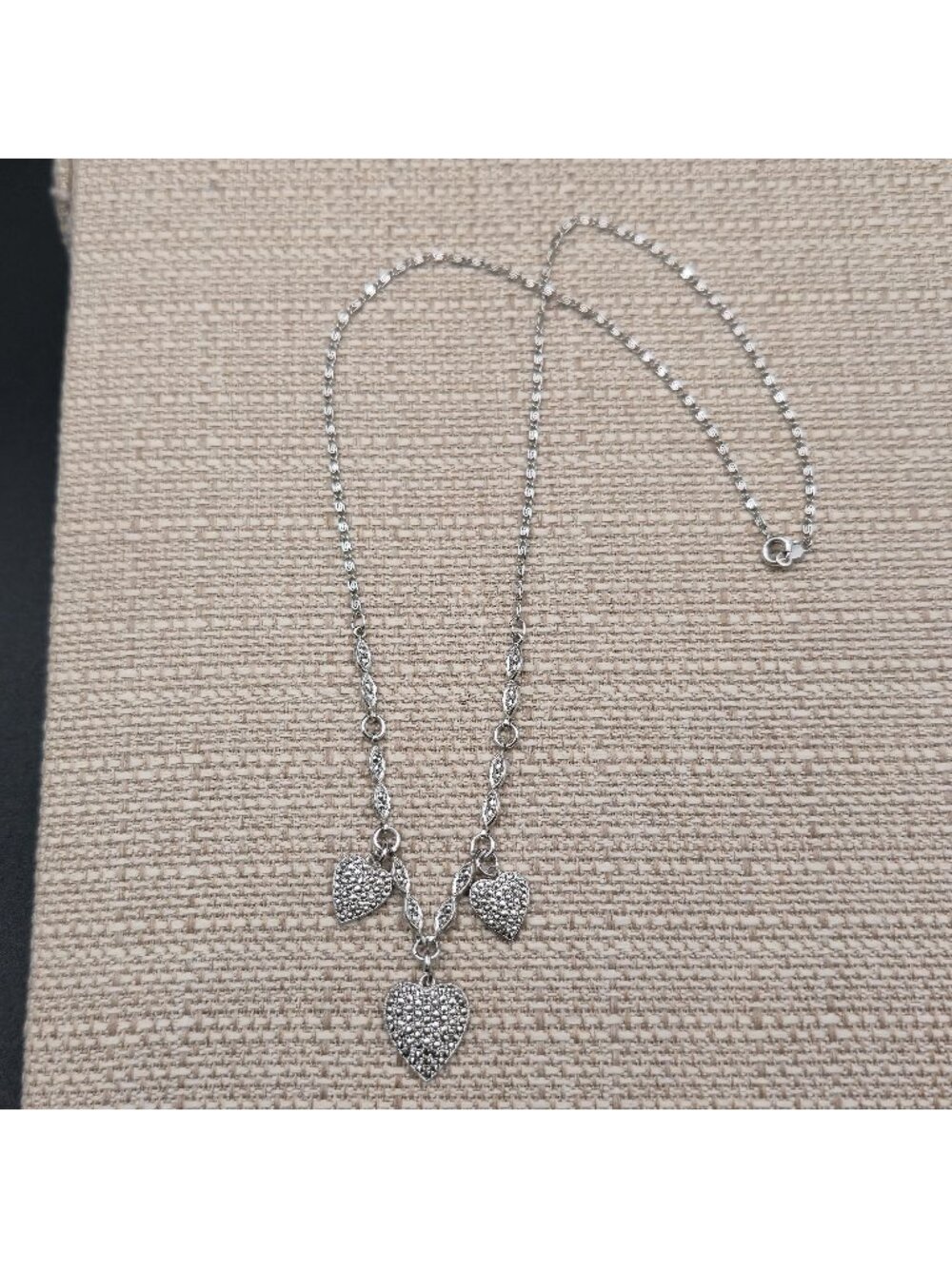 18 Inch Sterling Silver Marcasite Pavé Triple Floating Heart Necklace A7829